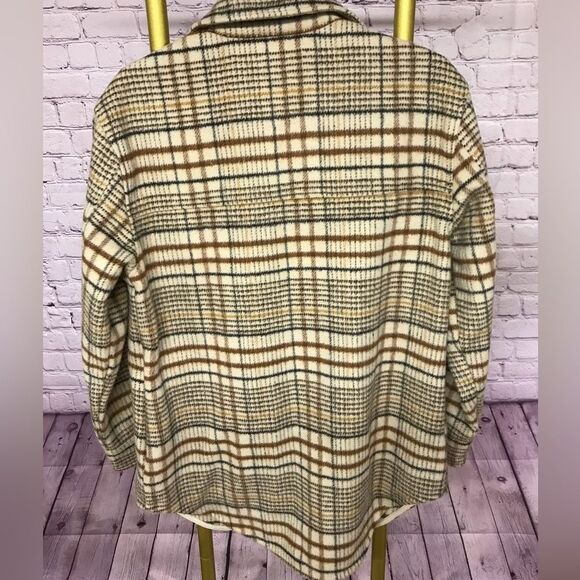 JOIE Oversized Neutral Plaid Button Up Cabincore Casual Wool Blend Jacket M - Picture 2 of 10